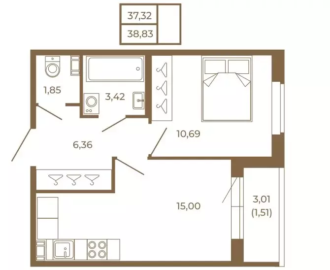 1-комнатная квартира: Сертолово, ЖК Новая История (38.83 м) - Фото 1