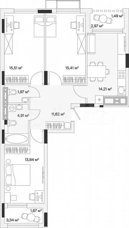 3-к. квартира, 80,6 м, 3/7 эт. - Фото 1