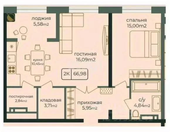 2-к кв. Дагестан, Каспийск просп. Акулиничева (66.98 м) - Фото 1