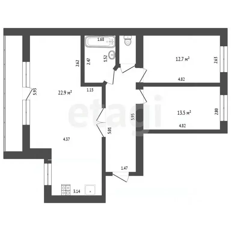 3-к кв. Тюменская область, Тюмень ул. Малыгина, 5 (73.9 м) - Фото 2