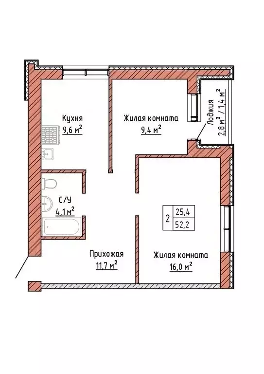2-комнатная квартира: Самара, Осетинская улица (52.2 м) - Фото 0