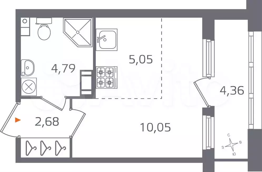 Квартира-студия, 24,8 м, 5/15 эт. - Фото 0