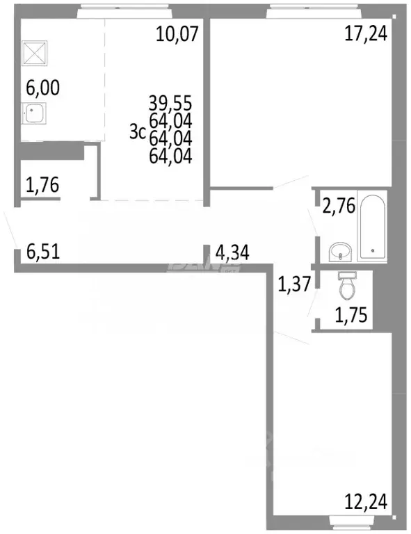 2-к кв. Челябинская область, Челябинск ул. Блюхера, 123Е (65.86 м) - Фото 1