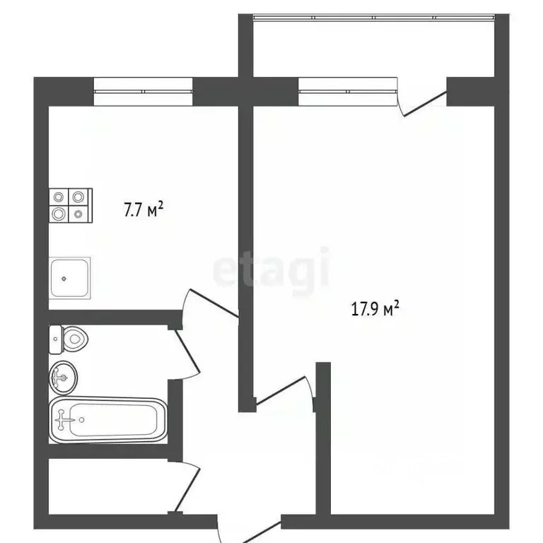 1-к кв. Вологодская область, пос. Семенково ул. Первомайская, 7Б (35.1 ... - Фото 2