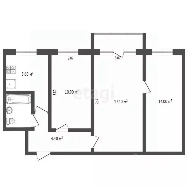 3-к кв. Тюменская область, Тюмень Фабричная ул., 17 (57.3 м) - Фото 1