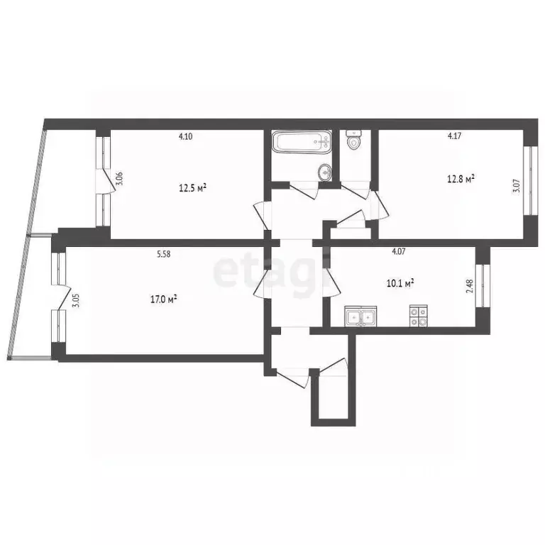 3-к кв. Челябинская область, Челябинск Комсомольский просп., 109а ... - Фото 2