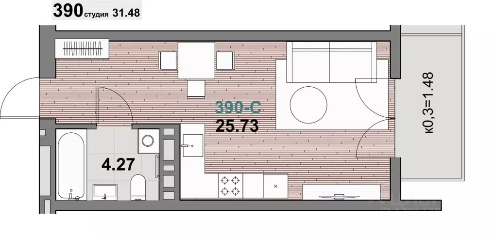 1-к кв. Калининградская область, Зеленоградск ул. Гагарина (31.48 м) - Фото 1