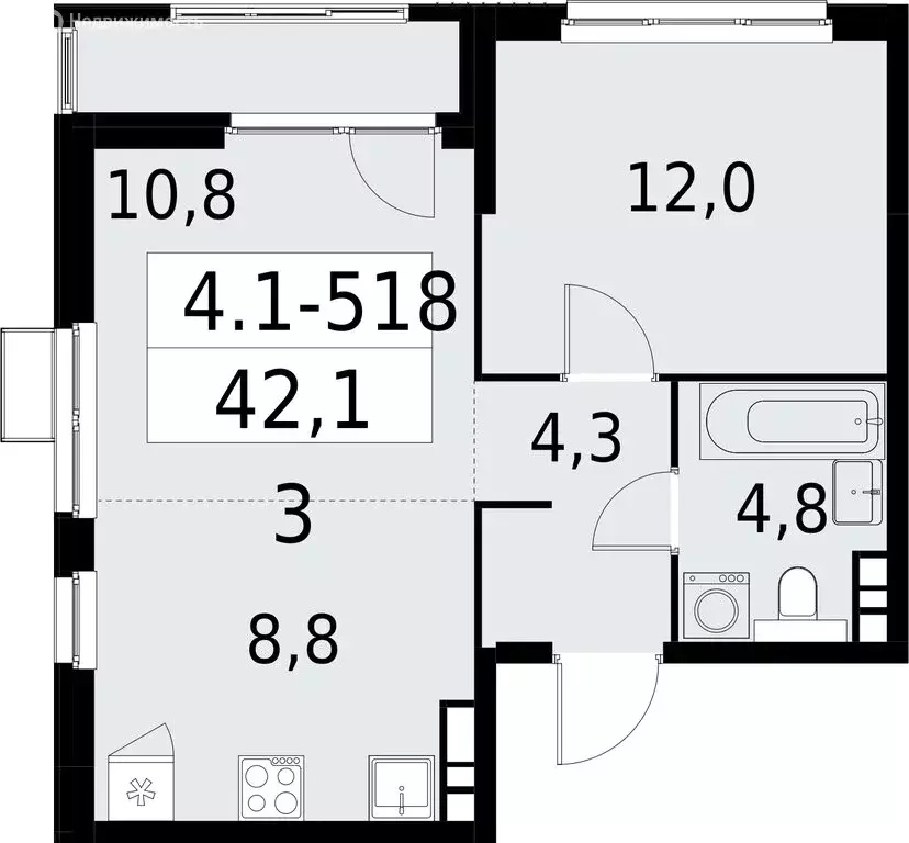 2-комнатная квартира: Москва, Бартеневская улица, 16 (42.1 м) - Фото 0