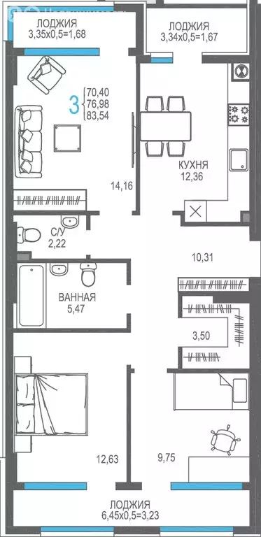3-комнатная квартира: Алушта, улица Багликова, 27/7 (76.98 м) - Фото 0