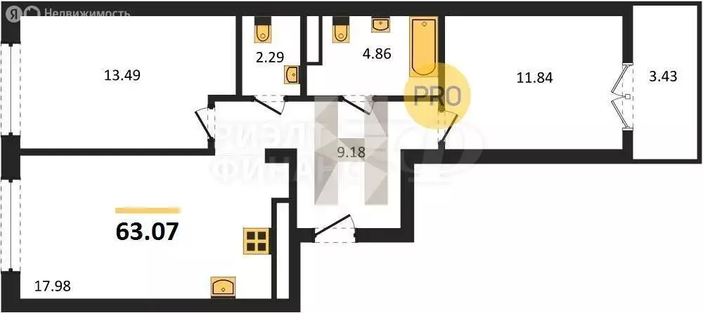 2-комнатная квартира: Гурьевск, жилой комплекс Включи (63.07 м) - Фото 1