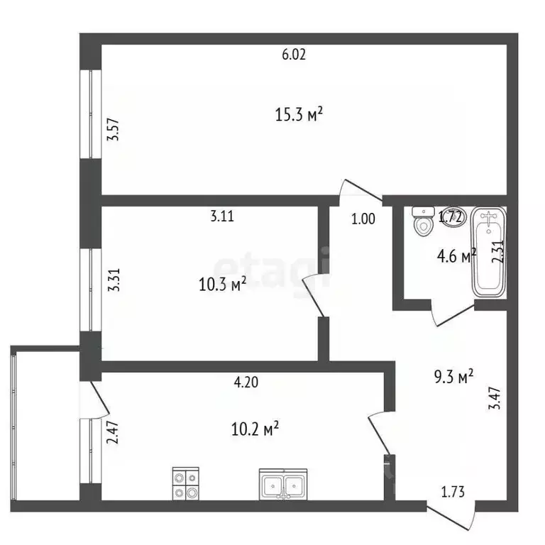 2-к кв. Вологодская область, Вологда ул. Добролюбова, 68 (51.9 м) - Фото 2