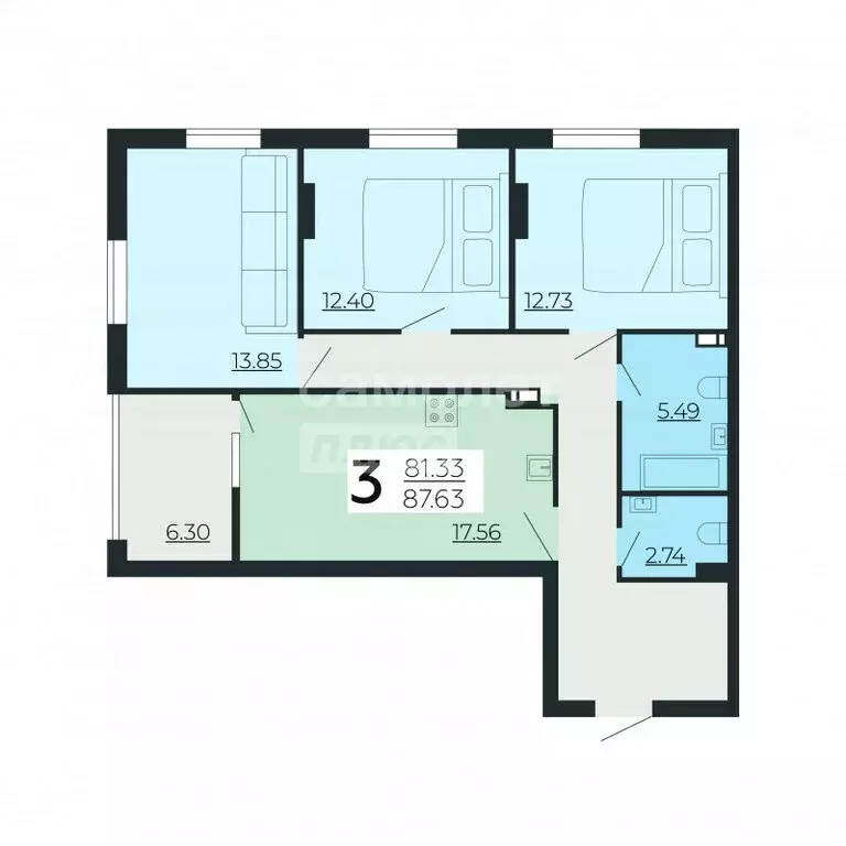 3-комнатная квартира: Липецк, улица Нестерова, 9 (87.54 м) - Фото 1