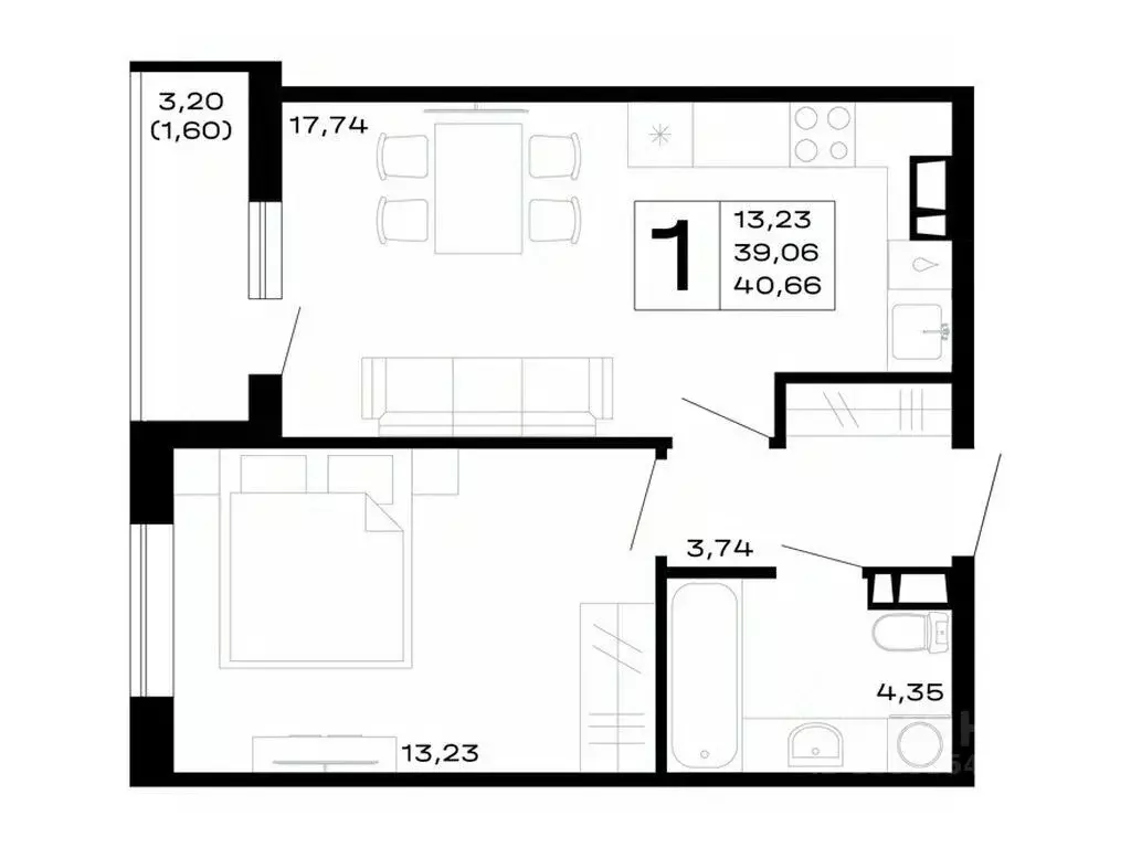 1-к кв. Адыгея, Майкоп Горные Высоты жилой комплекс (40.66 м) - Фото 1