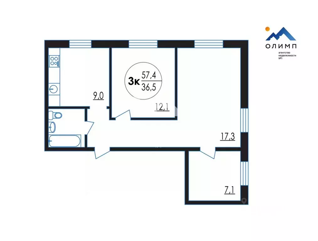 3-к кв. Ярославская область, Ярославль ул. Громова, 56к3 (57.4 м) - Фото 2