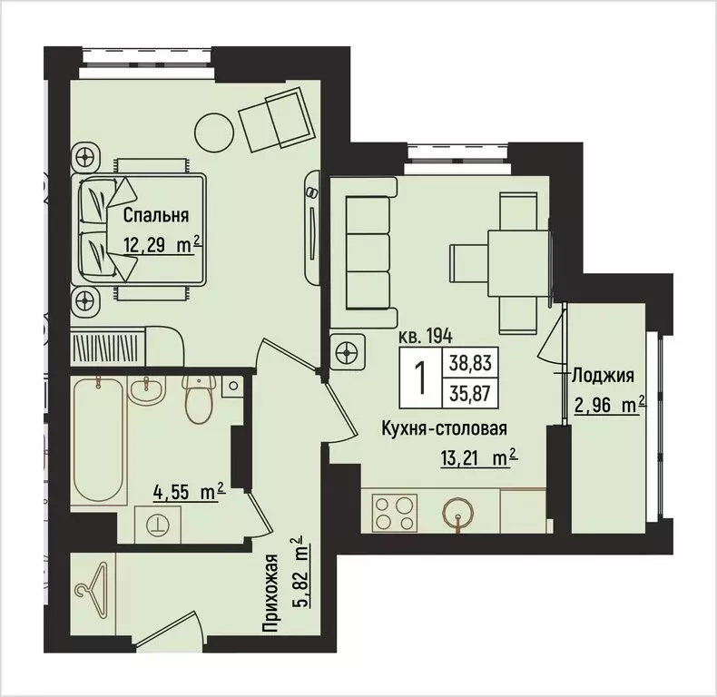 1-комнатная квартира: Нижний Новгород, Литературная улица, 5 (38.83 м) - Фото 1