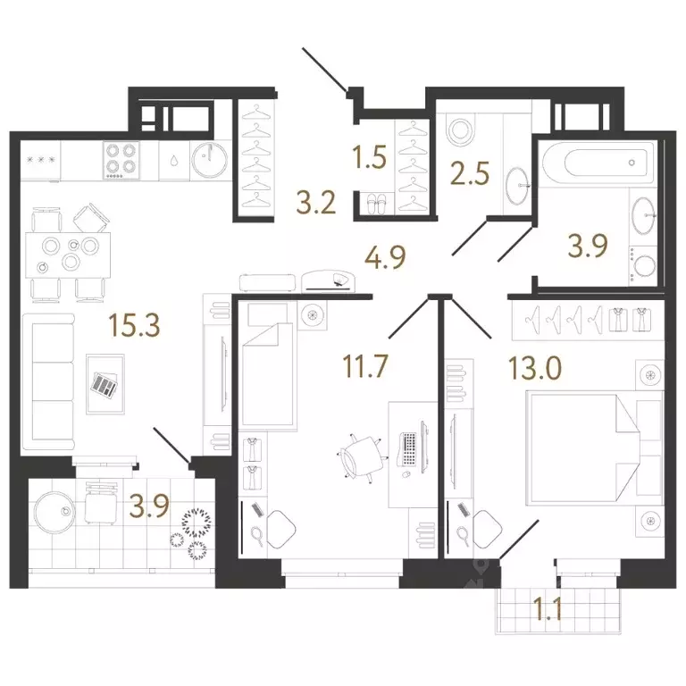 2-к кв. Санкт-Петербург ул. Бабушкина, 2 (56.0 м) - Фото 0