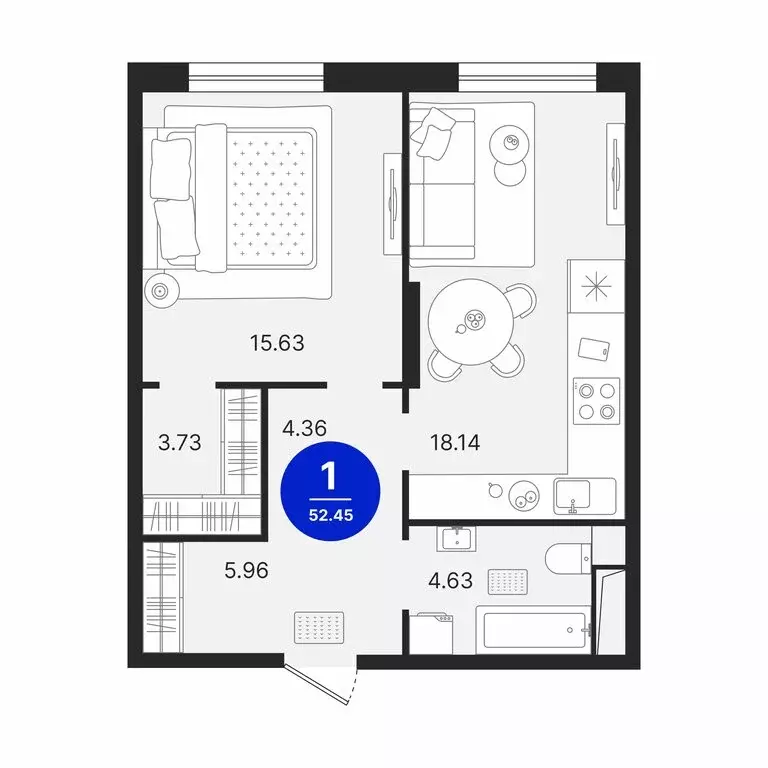 1-комнатная квартира: Тюмень, Холодильная улица, 23 (52.45 м) - Фото 2