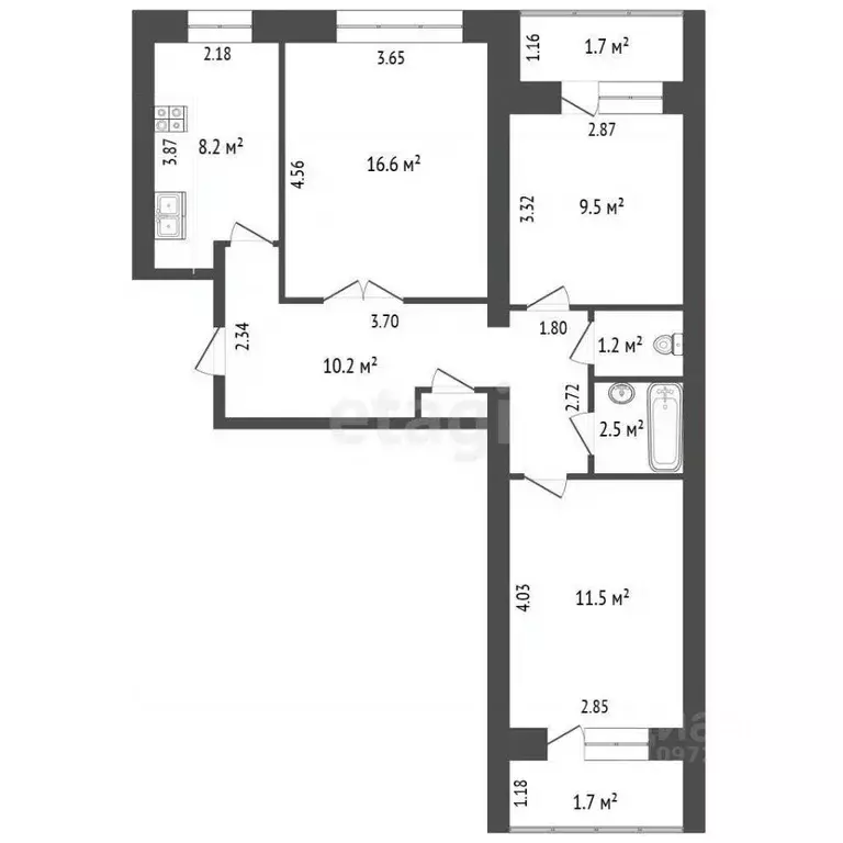3-к кв. Башкортостан, Стерлитамак ул. Сакко и Ванцетти, 63 (63.6 м) - Фото 2
