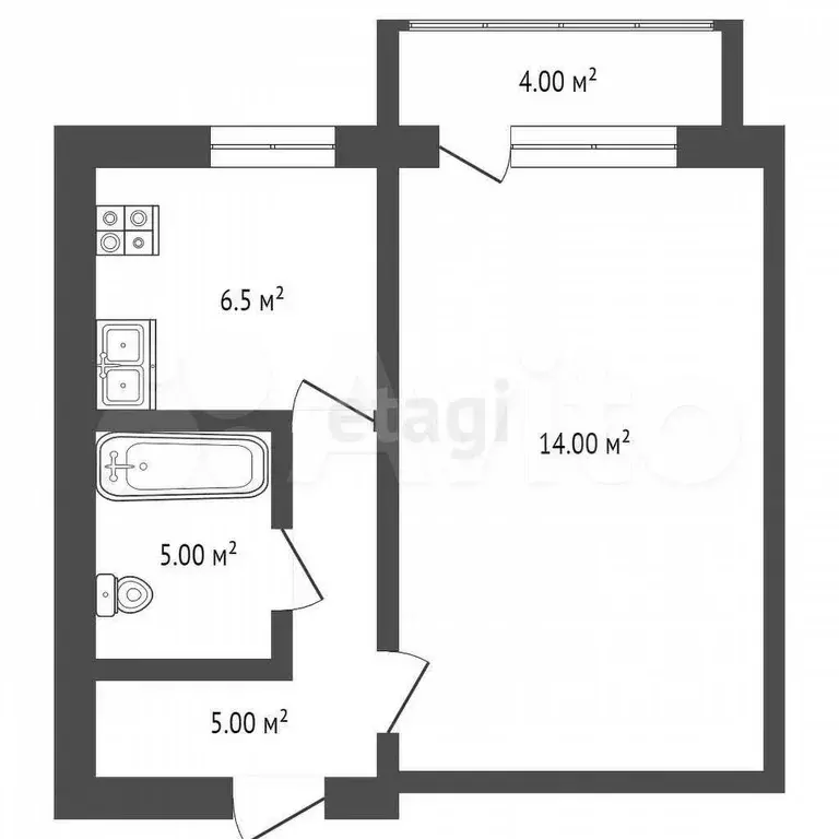 1-к. квартира, 33,7 м, 1/5 эт. - Фото 0