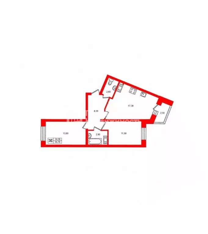 2-к кв. Санкт-Петербург ул. Русановская, 16к1 (55.7 м) - Фото 2