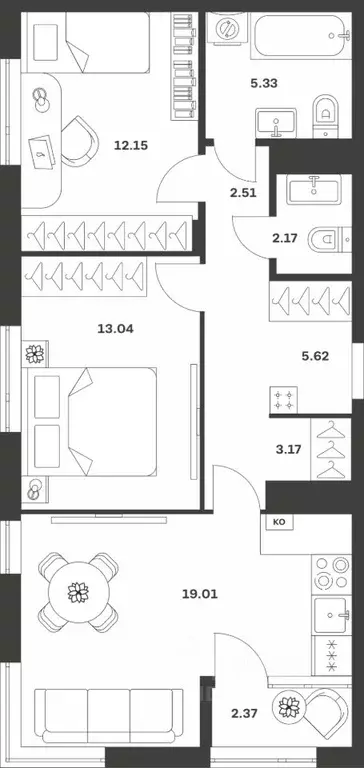 2-к кв. Тульская область, Тула ул. Богородицкая, 8В (65.37 м) - Фото 0