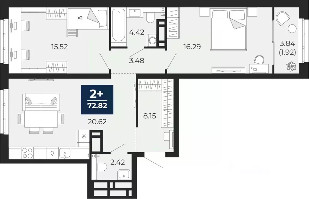 2-к кв. Тюменская область, Тюмень Энтузиастов мкр,  (70.9 м) - Фото 0