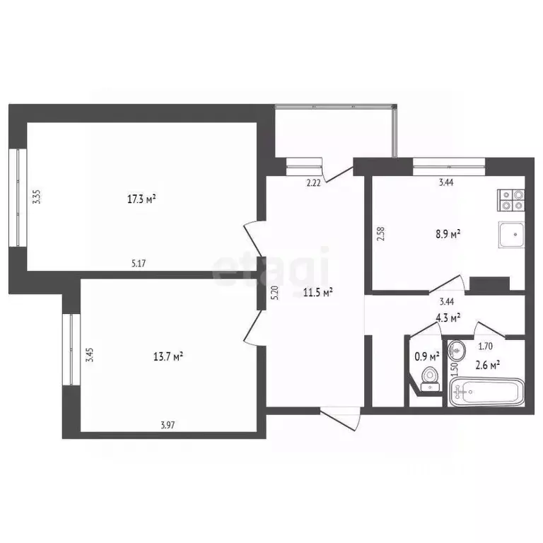 2-к кв. Калининградская область, Неман Красноармейская ул., 6 (59.2 м) - Фото 1