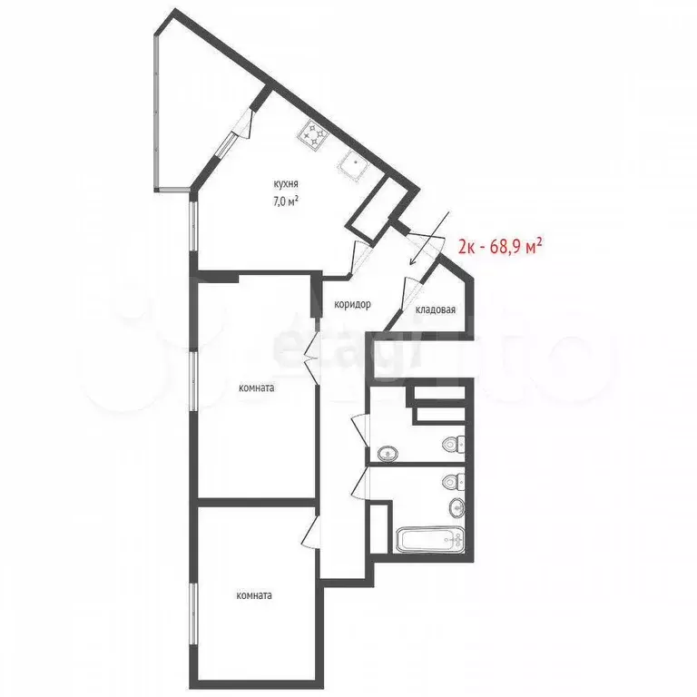 2-к. квартира, 68,9 м, 21/27 эт. - Фото 1