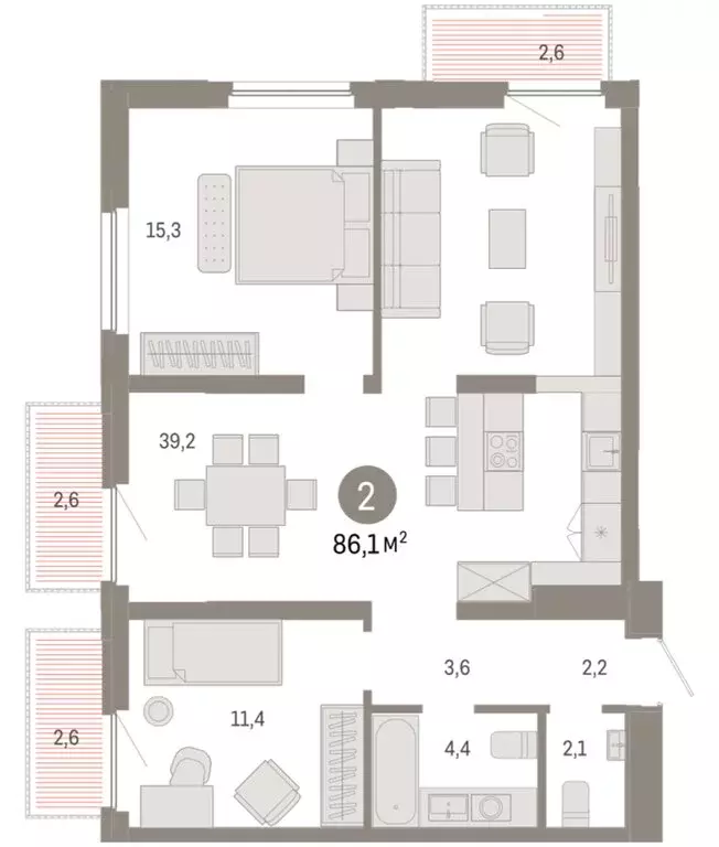 2-комнатная квартира: Тюмень, Мысовская улица, 26к2 (86.11 м) - Фото 1