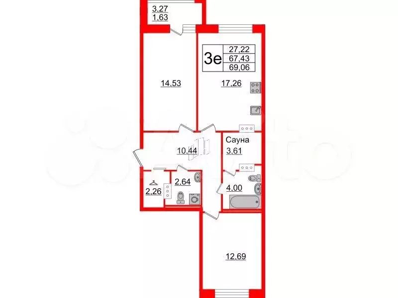 5-к. квартира, 69,1 м, 5/12 эт. - Фото 0