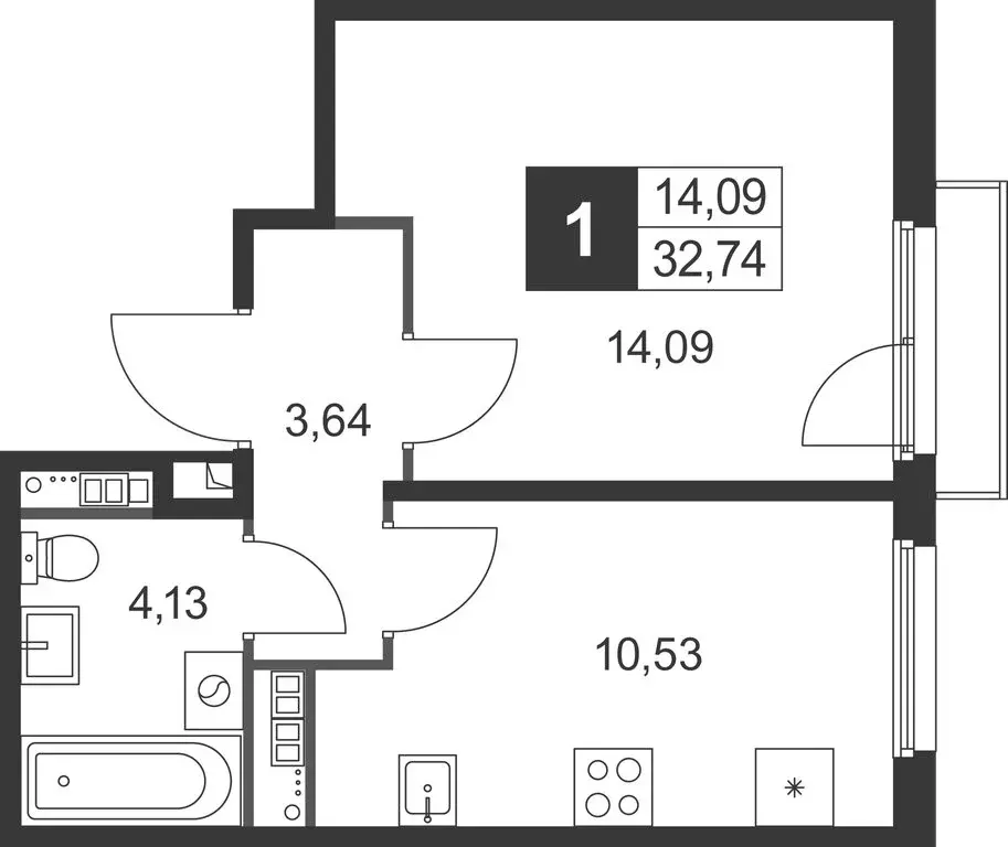 1-комнатная квартира: Ленинградская область, Гатчинский муниципальный ... - Фото 1