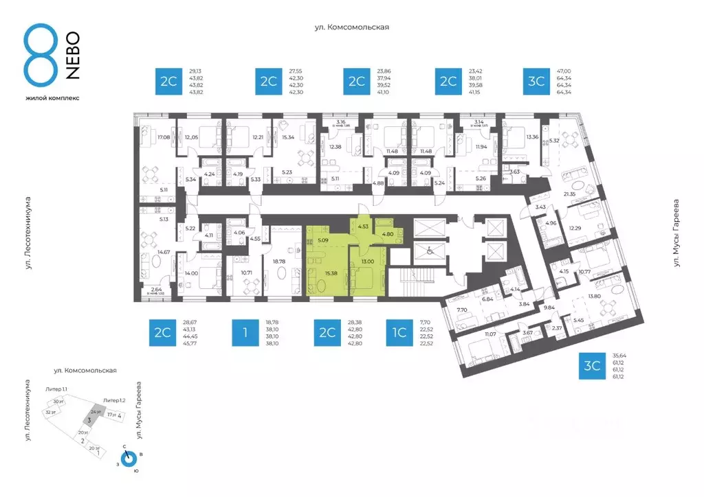 2-к кв. Башкортостан, Уфа Глумилино-1 мкр, 8-е Небо жилой комплекс ... - Фото 2