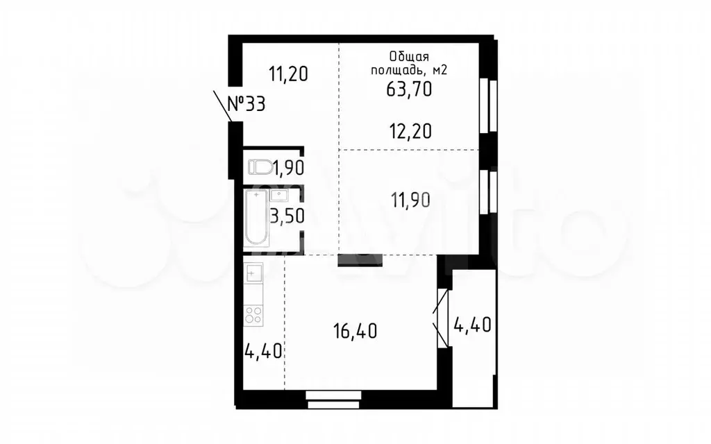 3-к. квартира, 63,7 м, 4/16 эт. - Фото 0