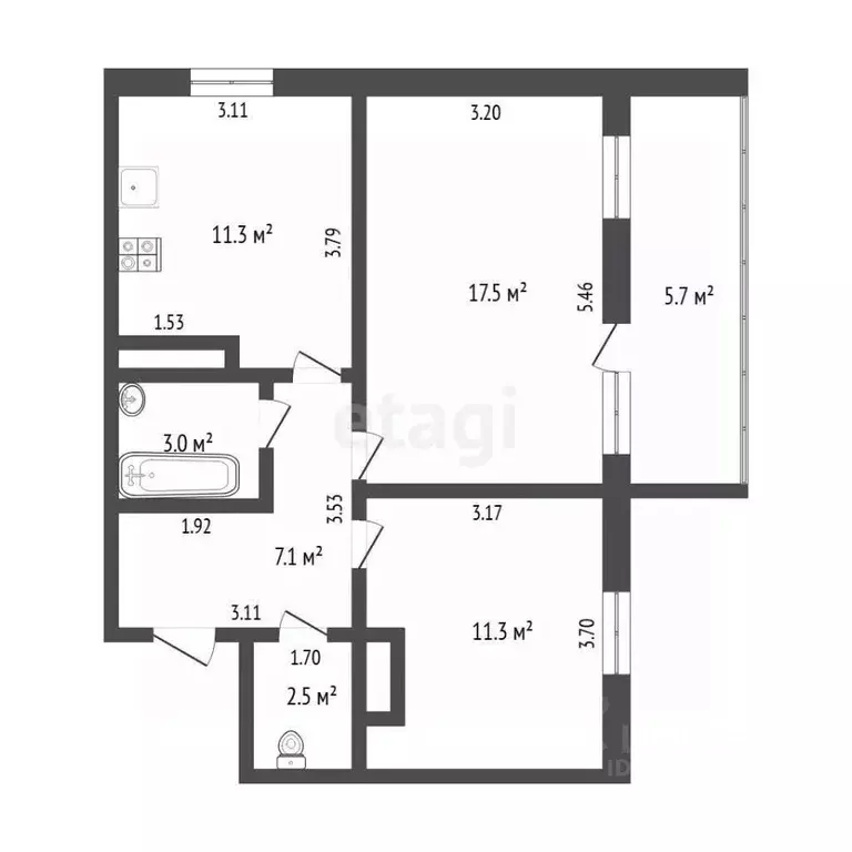 2-к кв. Тюменская область, Тюмень ул. Ю.-Р.Г. Эрвье, 26 (52.0 м) - Фото 2
