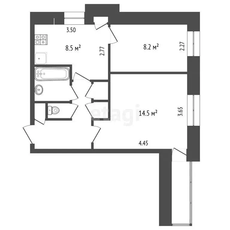 2-комнатная квартира: Рыбинск, улица Моисеенко, 11 (42 м) - Фото 1