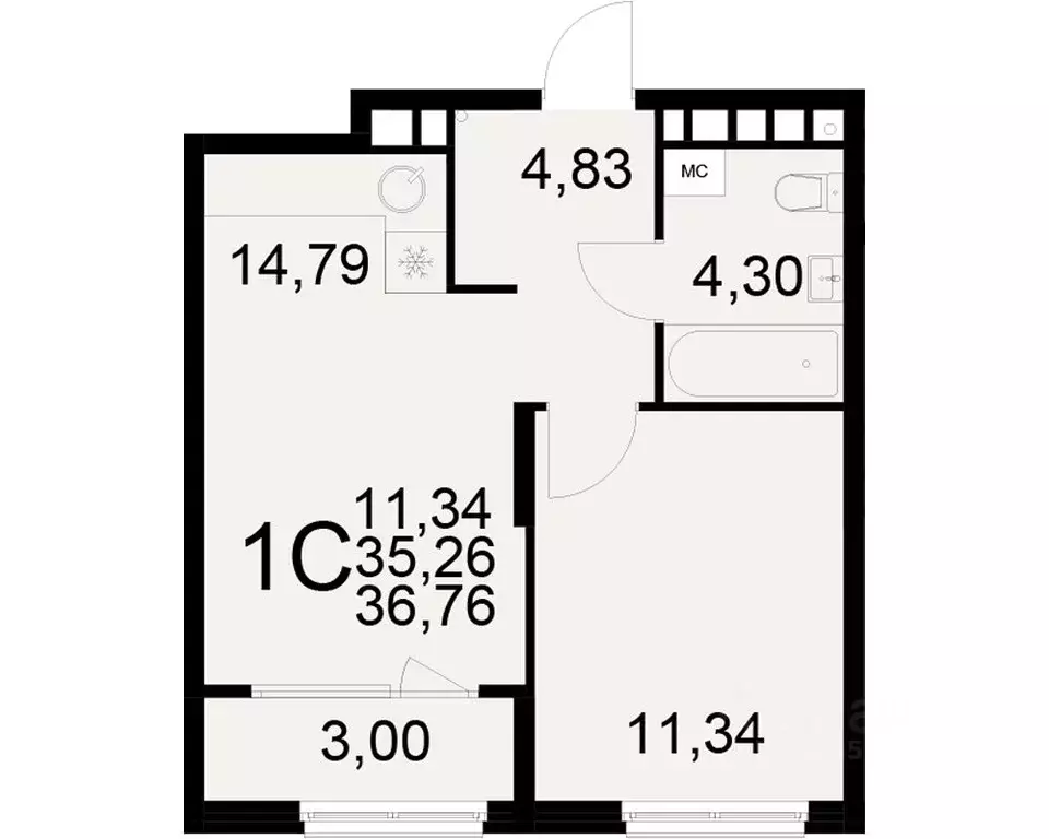 1-к кв. Рязанская область, Рязань ул. Бирюзова (35.26 м) - Фото 0