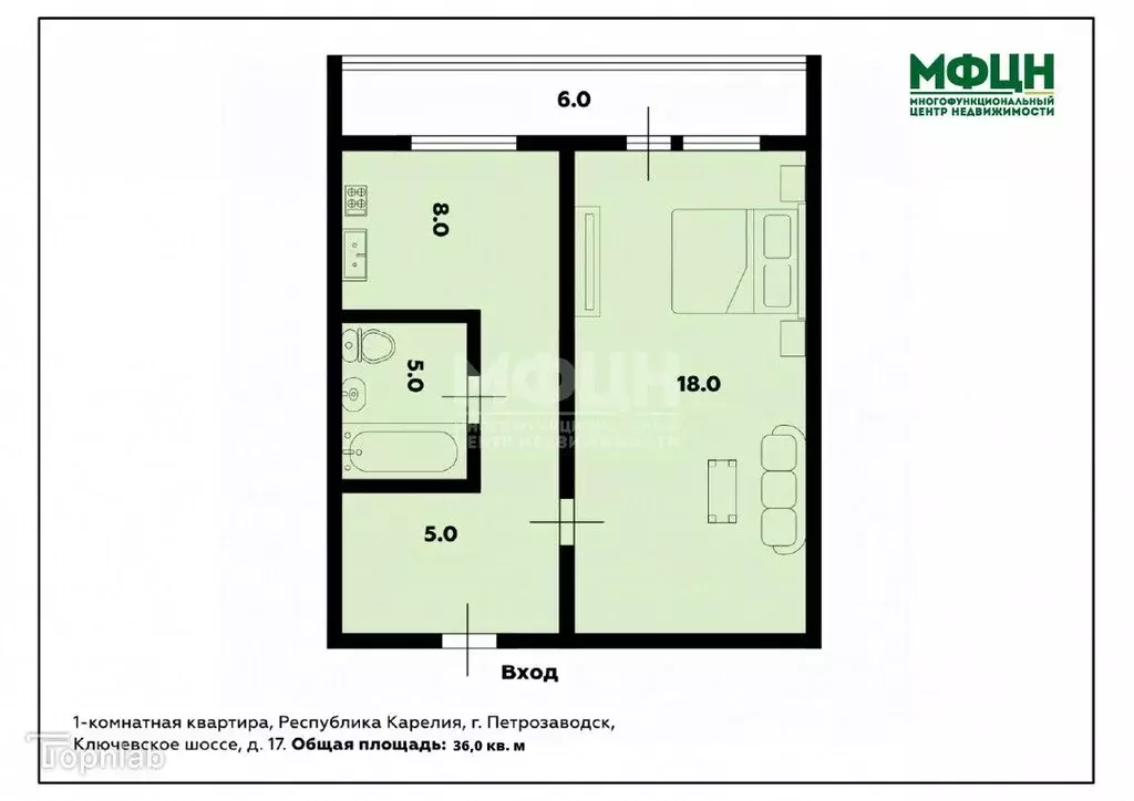1-к кв. Карелия, Петрозаводск Ключевское ш., 17 (36.0 м) - Фото 2