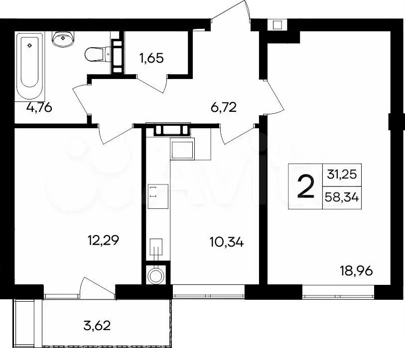 2-к. квартира, 58,3 м, 7/8 эт. - Фото 1