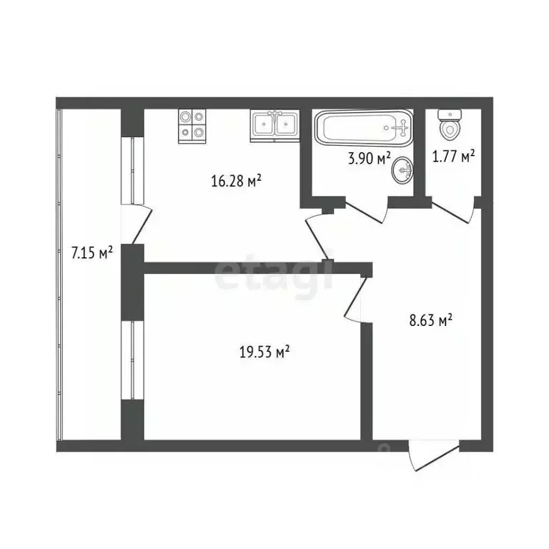 1-к кв. Тюменская область, Тюмень Пролетарская ул., 111 (48.8 м) - Фото 2
