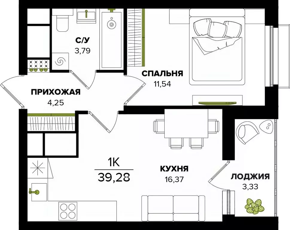 1-к кв. Тульская область, Тула  (39.28 м) - Фото 0