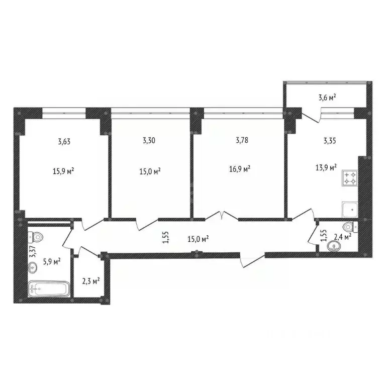 3-к кв. Башкортостан, Уфа Коммунистическая ул., 78 (45.5 м) - Фото 2