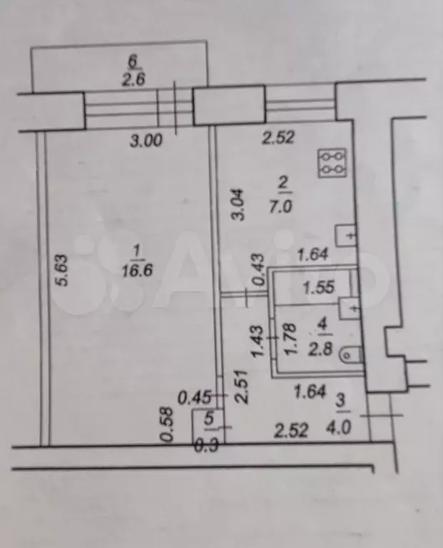 1-к. квартира, 30,7 м, 5/5 эт. - Фото 0