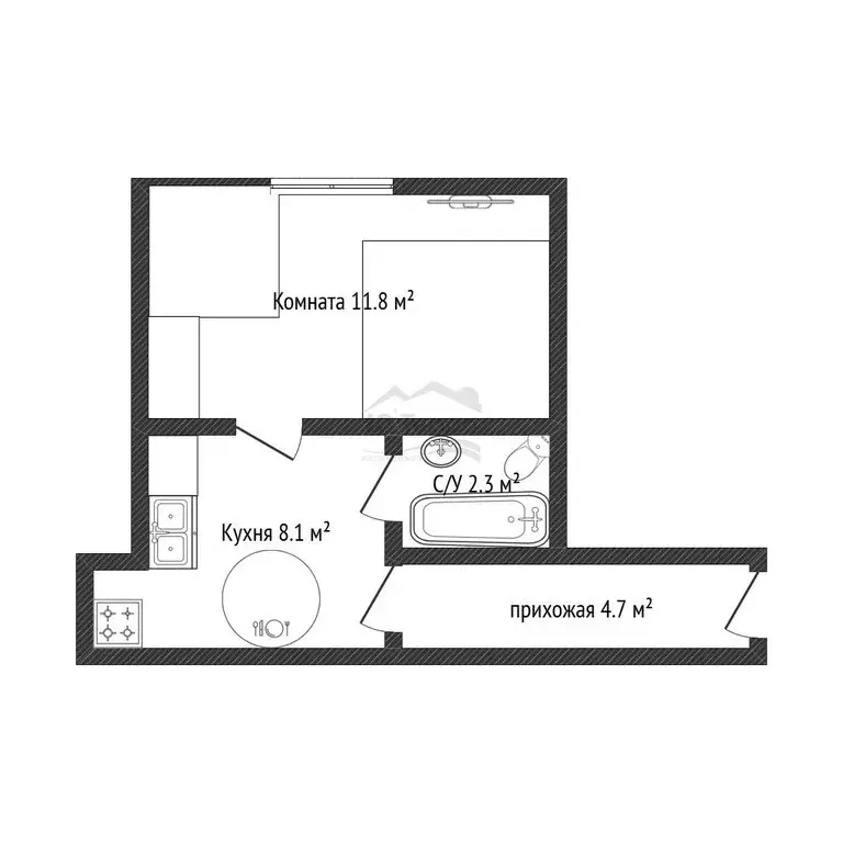 1-комнатная квартира: Новороссийск, Прямая улица, 33 (26.9 м) - Фото 1