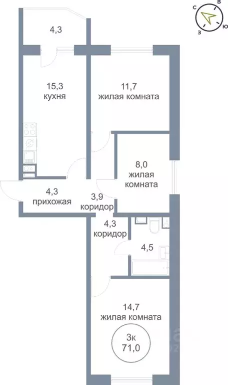 3-к кв. Ханты-Мансийский АО, Нефтеюганск 4-й мкр, 4к1 (71.0 м) - Фото 0