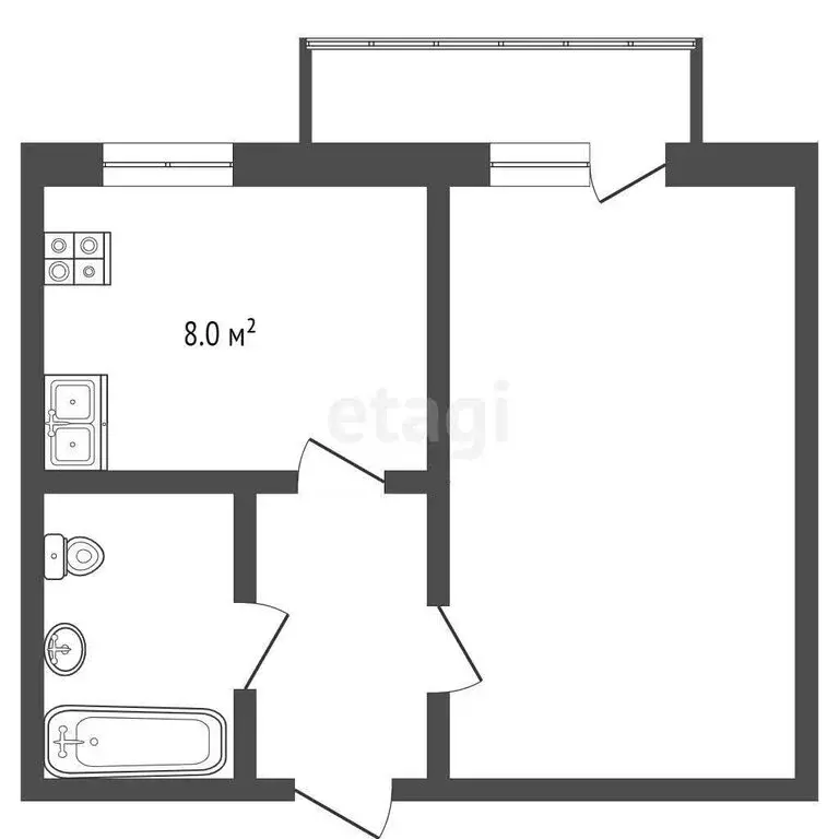 1-комнатная квартира: Ялуторовск, Тюменская улица, 185А (28 м) - Фото 1
