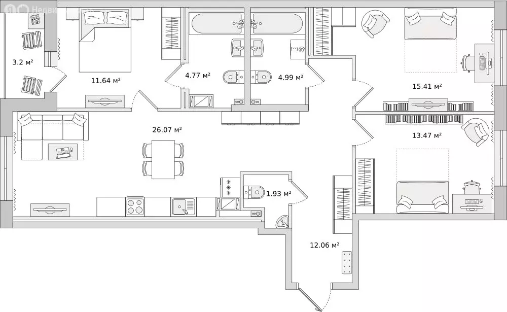 3-комнатная квартира: Санкт-Петербург, Белоостровская улица, 10к3 ... - Фото 1