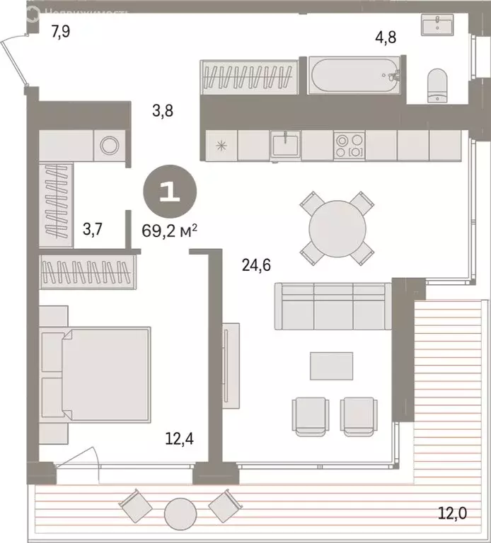 1-комнатная квартира: Новосибирск, улица Аэропорт, 23/1 (69.04 м) - Фото 1