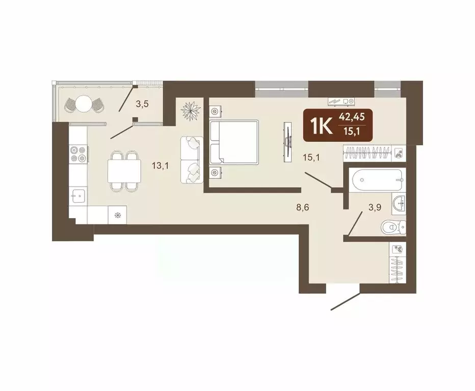 1-к кв. Кемеровская область, Кемерово 58В мкр,  (42.45 м) - Фото 0