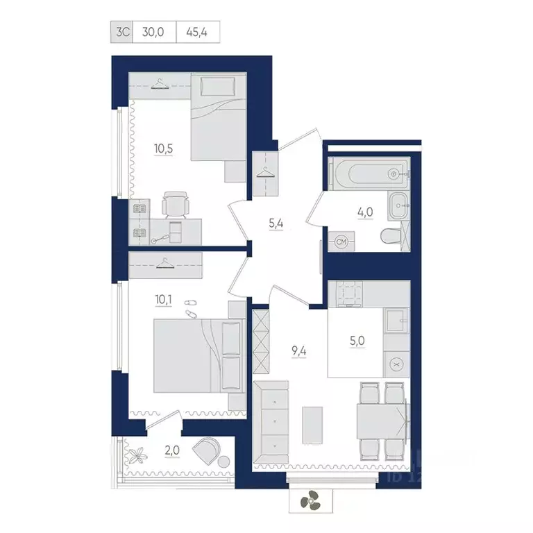 3-к кв. Башкортостан, Уфа ул. Евгения Столярова, 13 (45.4 м) - Фото 1