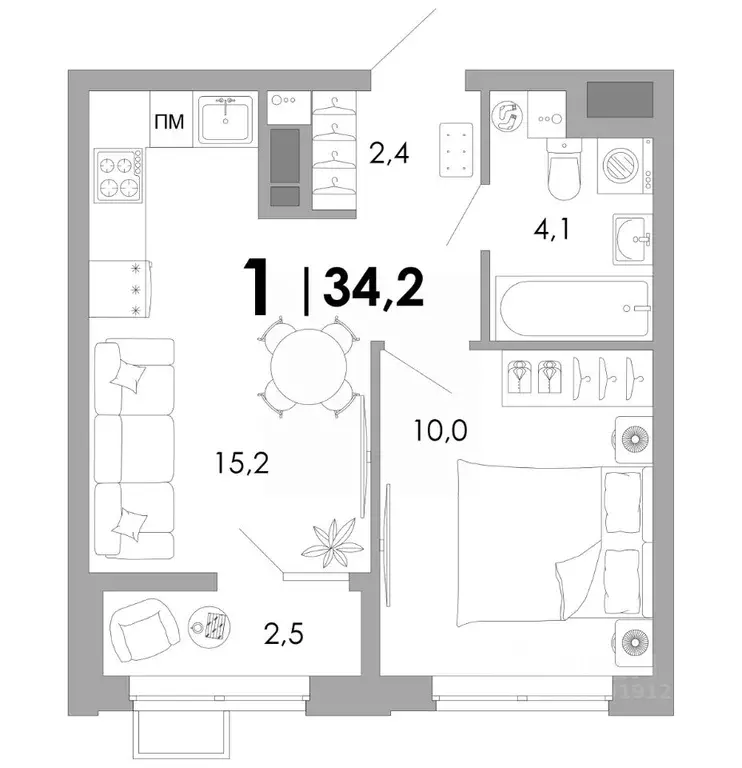 1-к кв. Владимирская область, Владимир Уно жилой комплекс (34.2 м) - Фото 1